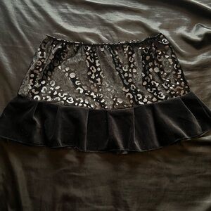 SOLD Handmade Leopard Black Velvet Mini Skirt with Velveteen Pleats